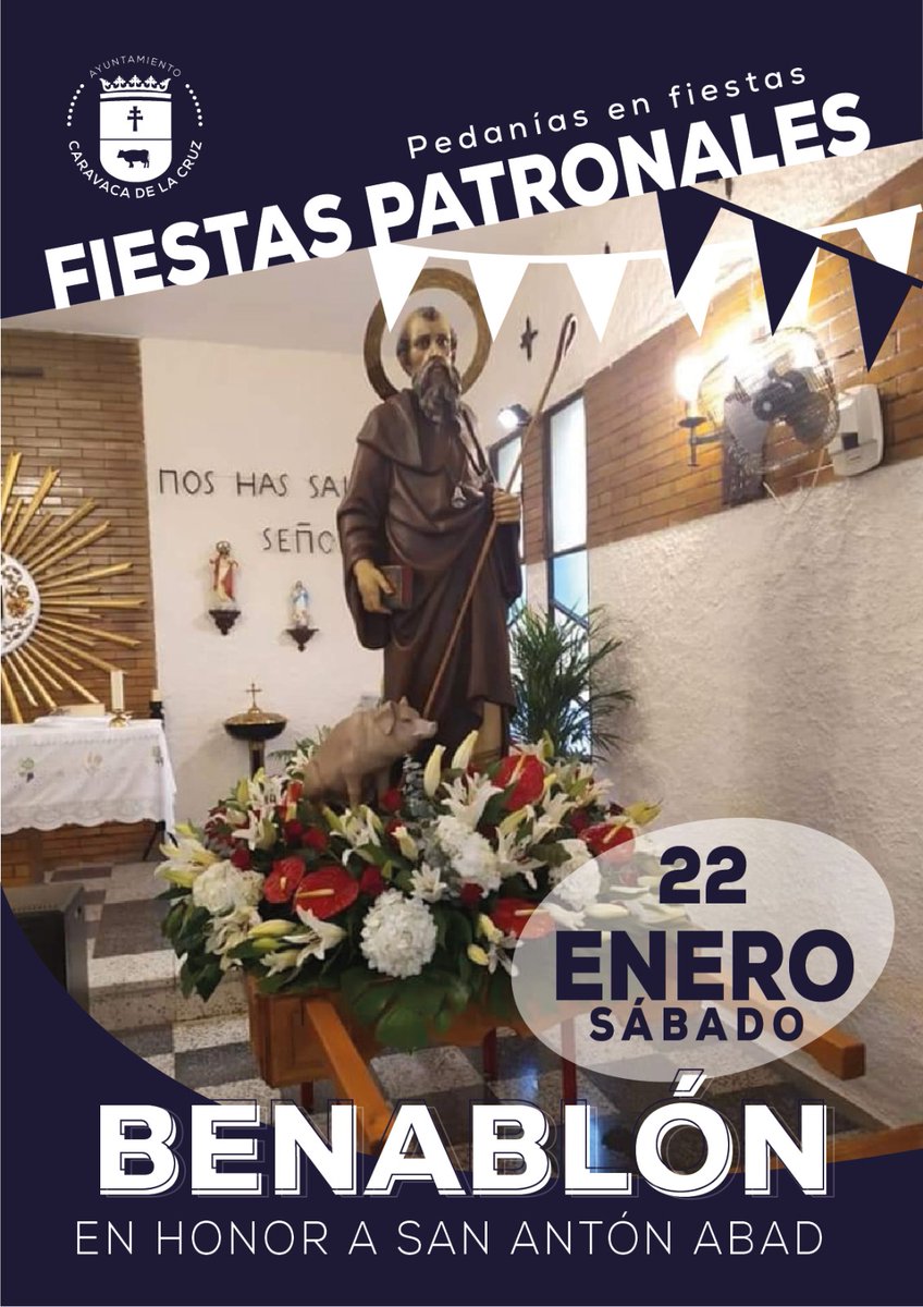 AytodeCaravaca's tweet photo. Felicitamos a #Navares, #Benablón y La #Almudema por la festividad de San Antón .
ℹ Las comisiones de fiestas mantienen este año los actos religiosos en honor al patrón⤵️
🔹️Navares, lunes, 17, 11.30 h
🔹️Benablón, sábado 22, 18.30 h
🔹️La Almudema, domingo 23, 12.00 h https://t.co/1Mj1iXX94Q