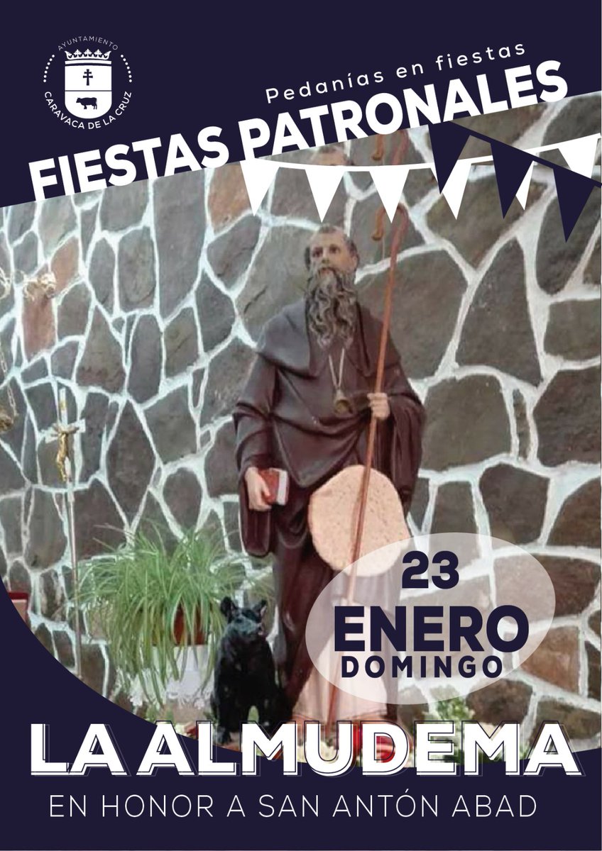 AytodeCaravaca's tweet photo. Felicitamos a #Navares, #Benablón y La #Almudema por la festividad de San Antón .
ℹ Las comisiones de fiestas mantienen este año los actos religiosos en honor al patrón⤵️
🔹️Navares, lunes, 17, 11.30 h
🔹️Benablón, sábado 22, 18.30 h
🔹️La Almudema, domingo 23, 12.00 h https://t.co/1Mj1iXX94Q