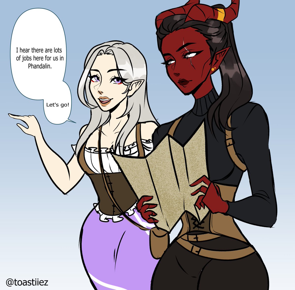 toastiiez's tweet photo. dnd sketches of my character and @skyealexaa ‘s character :> #dungeonsanddragons https://t.co/Jo6B9OglT6