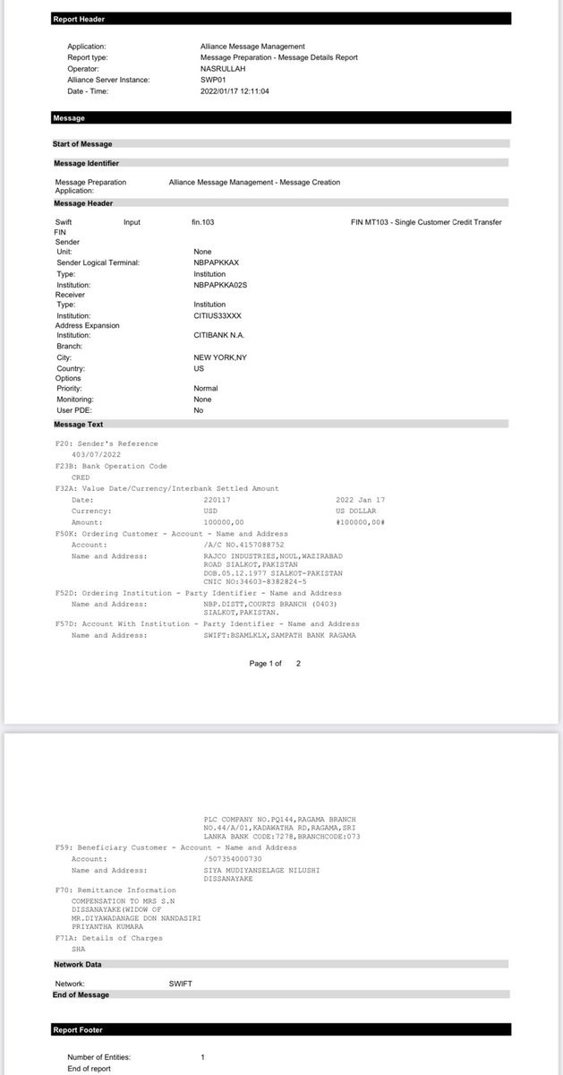 SHABAZGIL's tweet photo. Funds of 100000 US $ and first salary of 1667 US Dollar committed by Rajco Industries for next 10 years and announced by Honourable Prime Minister of Pakistan has been transferred to the account of Widow of deceased Sri Lankan Manager Mr Priyanatha Khumara in Sri Lanka https://t.co/vde6IeXJVY