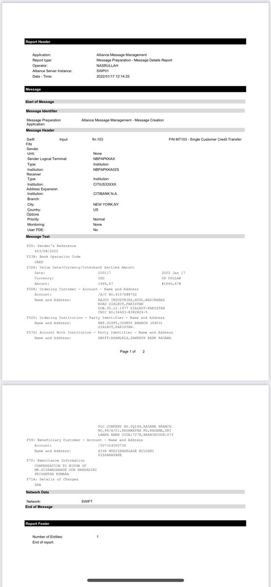 SHABAZGIL's tweet photo. Funds of 100000 US $ and first salary of 1667 US Dollar committed by Rajco Industries for next 10 years and announced by Honourable Prime Minister of Pakistan has been transferred to the account of Widow of deceased Sri Lankan Manager Mr Priyanatha Khumara in Sri Lanka https://t.co/vde6IeXJVY