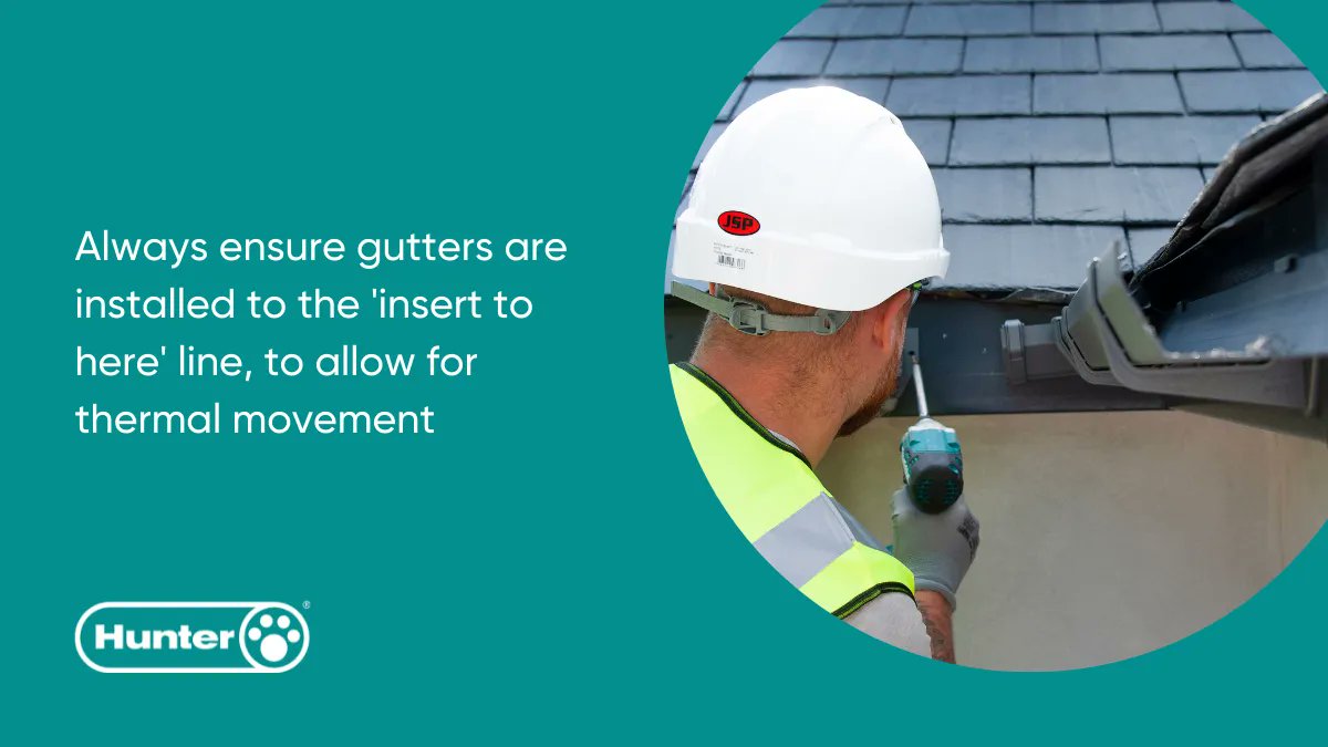 HunterPlastics's tweet photo. When installing your gutters, don't forget to remember to allow for thermal movement. Our Hunter gutters have handy 'insert to here' lines to allow for this...

View our full rainwater product range, here: https://t.co/5Dv3MNDNnV. #rainwater #drainage #gutters https://t.co/MBhlt0FJpA