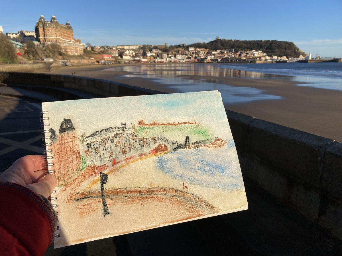 JuliaLewisNY's tweet photo. Challenged by @davesixtyfive44 & @spanswicktweets on @BBCYork to do a painting of the South Bay in #Scarborough this morning.
Dave’s taking part in #channel_5 #WatercolourChallenge with @Fern_Britton
Here is my 20 minute attempt…
🎨🖌🎨🖌🎨🖌🎨 https://t.co/k0DCjReLuw