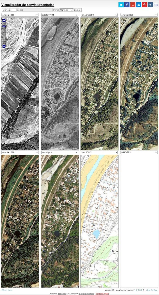 Als mapes de l' <a href="/ICGCat/">ICGC. Generalitat</a> es pot consultar el creixement de la favela de Montcada i Reixac al Pla del Besòs a les dues lleres i la degradació d'aquest important espai natural