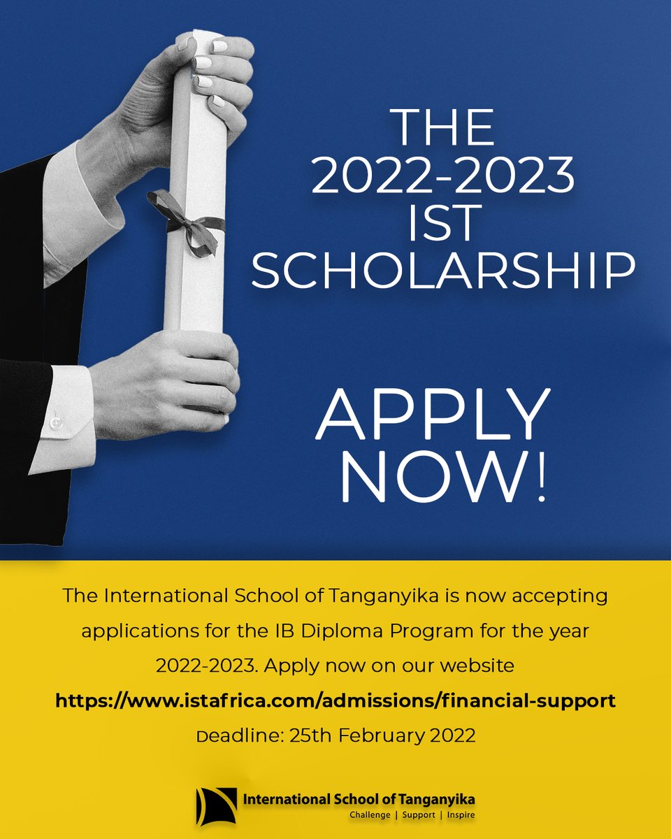 istafrica's tweet photo. IST has a long-standing scholarship program since mid-​ ​1990's.The scholarship is designed to provide highly capable Tanzanian students who are NECTA/IGCSE Form 4 graduates ​with an opportunity to earn an IB Diploma and/or IST Diploma. https://t.co/uFvf5LRPMS