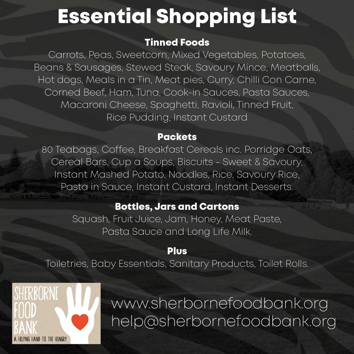 Were delighted to be partnering up with @FeedSherborne on Saturday 12th March vs <a href="/PortisheadTown/">Portishead Town FC</a> we urge everyone to bring what ever you can spare and support a great cause #Zebras #Sherborne #Dorset @TSWesternLeague <a href="/tswlfans/">Toolstation Western League Fans🇺🇦</a> <a href="/swsportsnews/">South West Sports News</a> <a href="/Abbey_104/">Abbey104</a> <a href="/sherbornetimes/">Sherborne Times</a> <a href="/DorsetCFA/">Dorset County Football Association</a>