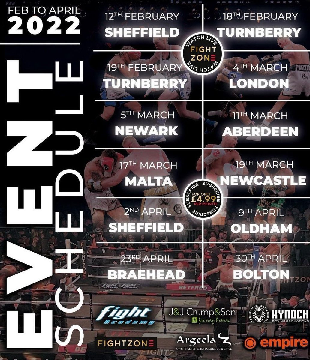 𝙈𝘼𝙆𝙄𝙉𝙂 𝙈𝙊𝙑𝙀𝙎 🌍 

Are you ready for 2022? 
Our jam packed February - April schedule.

Sign up now 👉🏼 Fightzone.uk 

#𝙅𝙤𝙞𝙣𝙏𝙝𝙚𝙍𝙚𝙫𝙤𝙡𝙪𝙩𝙞𝙤𝙣