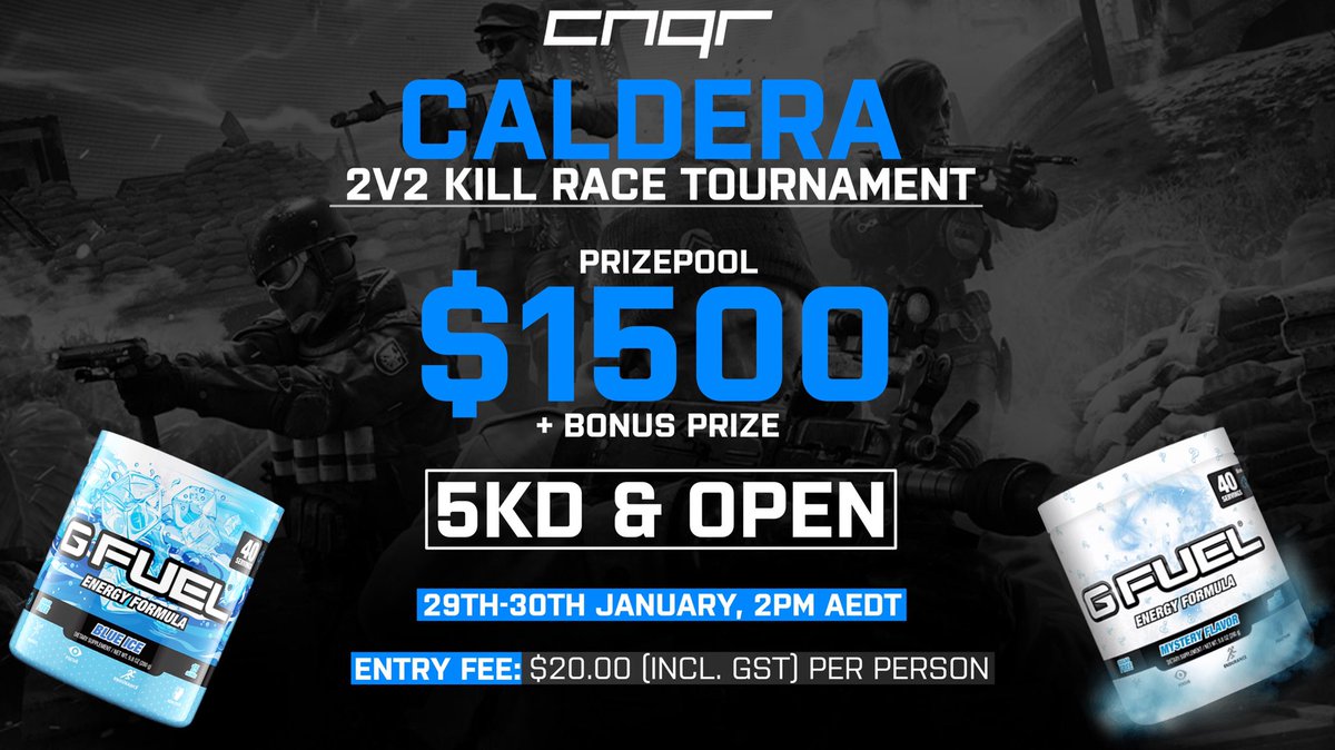 Cnqr_Gaming's tweet photo. 🏆 HERE WE GO!! 🏆

Let’s settle this debate; who is the BEST 2v2 Duo in OCE!? 

This is your chance to stake your claim, to be the best of the best! We are SO hyped to host this, it’s going to be a banger!

Cash prizes, G-Fuel and bragging rights. A lot is on the line. https://t.co/99FFl0K6HW