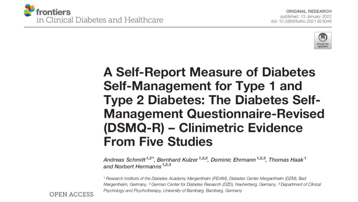 AndreasJSchmitt's tweet photo. Happy to share this recent publication in Frontiers CDHC providing an update and new insights regarding the DSMQ for assessing diabetes self-management. #psychometric #scale #selfcare #type1diabetes #type2diabetes #FIDAM https://t.co/oARq9gmkol https://t.co/wJoJlEdAfO