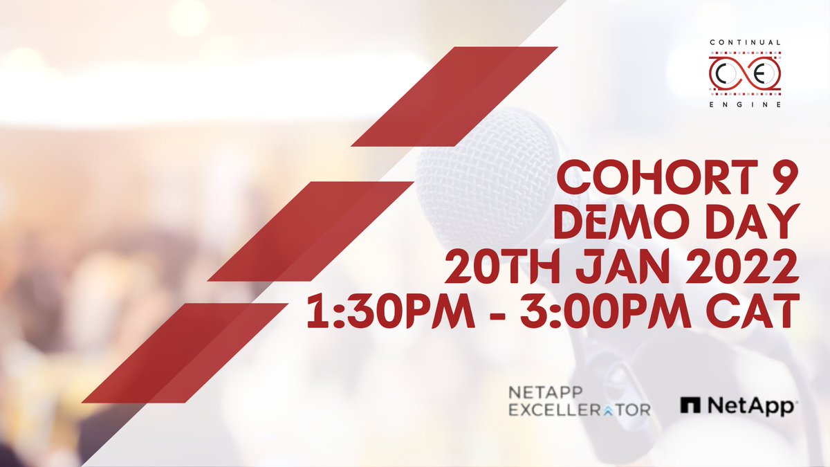 ContinualEngine's tweet photo. #ContinualEngine is glad to announce that we are graduating from the 9th cohort of the #NetAppExcellerator program. Join us on Jan 20th, from 1:30 PM to 3:00 PM CAT, where we will be presenting Continual Engine’s products. Register here-https://t.co/GUtMaXe2hK.
#Cohort9 #AI https://t.co/x8nz4xkI9L