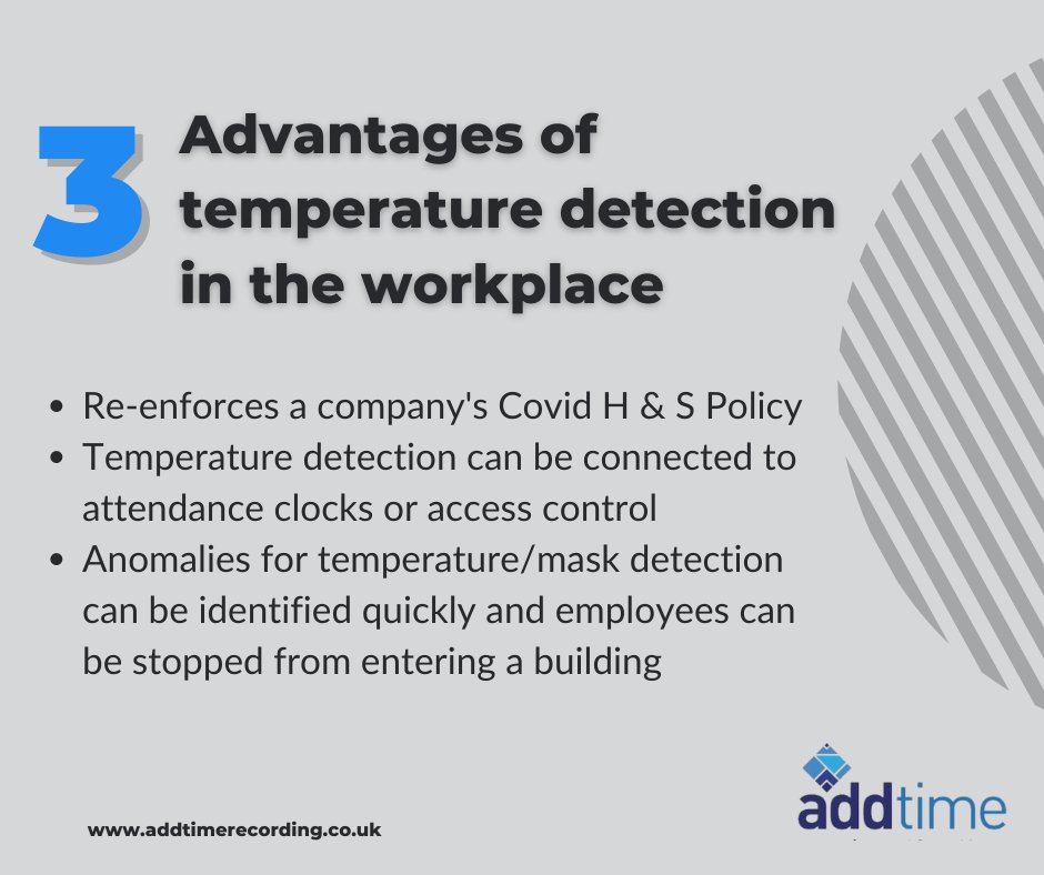 With ongoing threats from COVID-19 variants, the use of thermal biometrics has major advantages when it comes to workforce management. 

Get in touch to find out more:

✉ sales@addtimerecording.co.uk
☎01942 272061