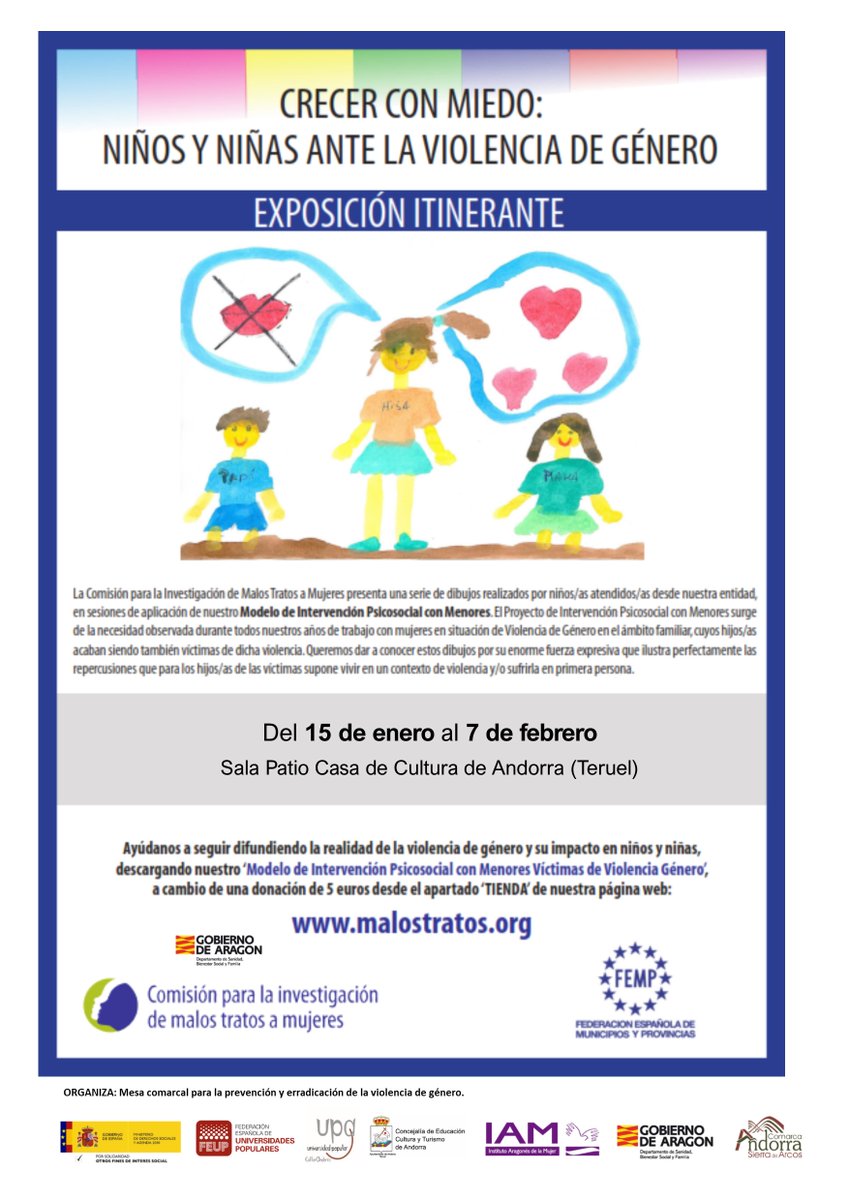 CIMTM's tweet photo. 🟣Visita nuestra exposición #crecerconmiedo en la Sala Patio Casa de la Cultura de Andorra #Teruel

👉Puedes descargar nuestro Modelo de intervención y ayudarnos así a difundir la realidad de la #violenciadegenero y su impacto en niños y niñas 

https://t.co/W5JEDgpICH https://t.co/379GnhQYVA