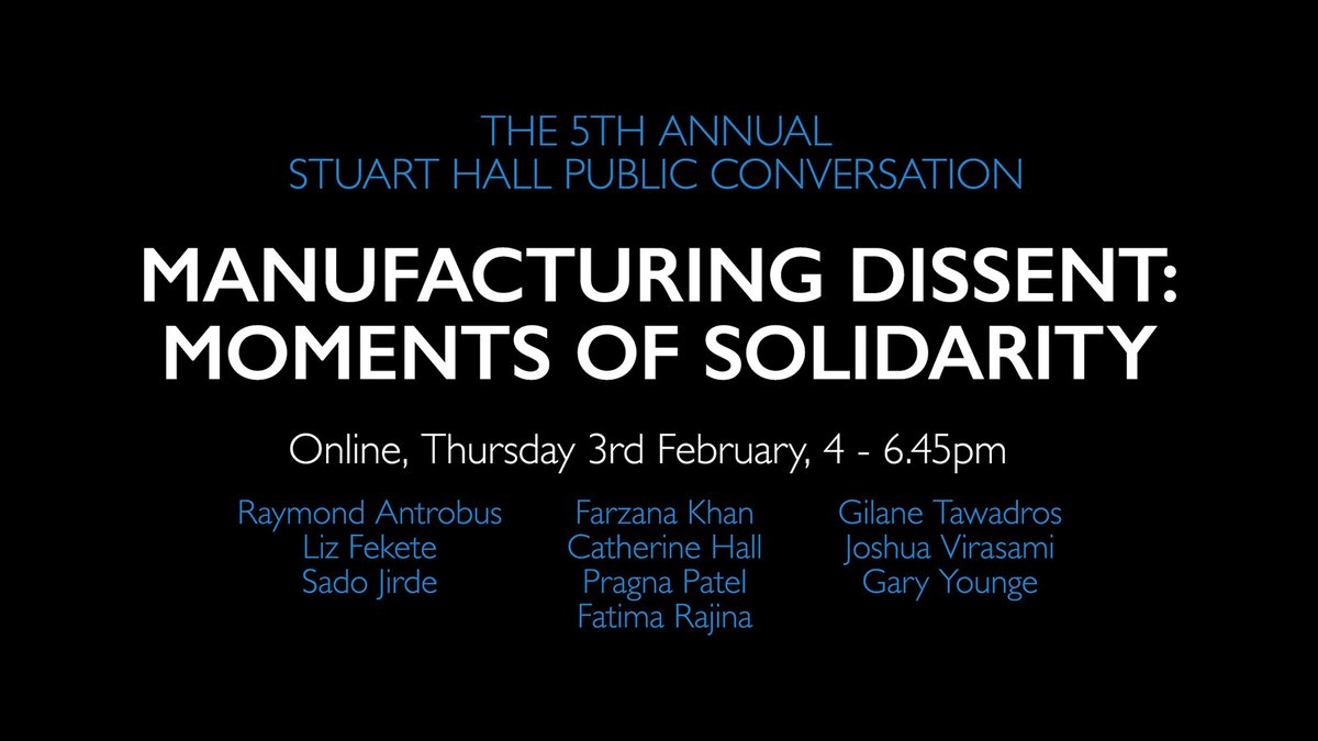 We're proud to announce the 5th Annual Stuart Hall Public Conversation entitled, 'Manufacturing Dissent: Moments of Solidarity' chaired by <a href="/garyyounge/">Gary Younge</a>  | Thursday 3rd Feb @ 4pm 🗓️

BOOK NOW - stuarthallfoundation.org/events/stuart-…