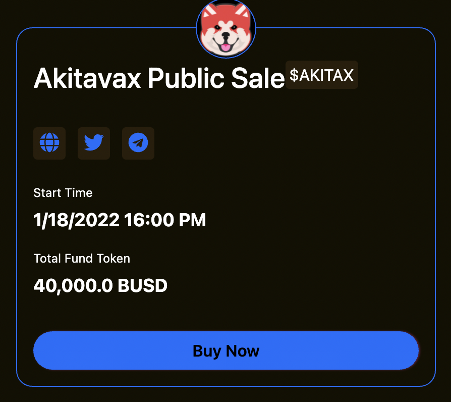 📢📢📢 💥#Akitavax Public sale details Sale Price: 0.001$ Sale Date: January 18, 15.00 UTC Moon Max Allocation -> 10$ Mars Max Allocation -> 40$ Star Max Allocation -> 100$ Galaxy Max Allocation ->200$