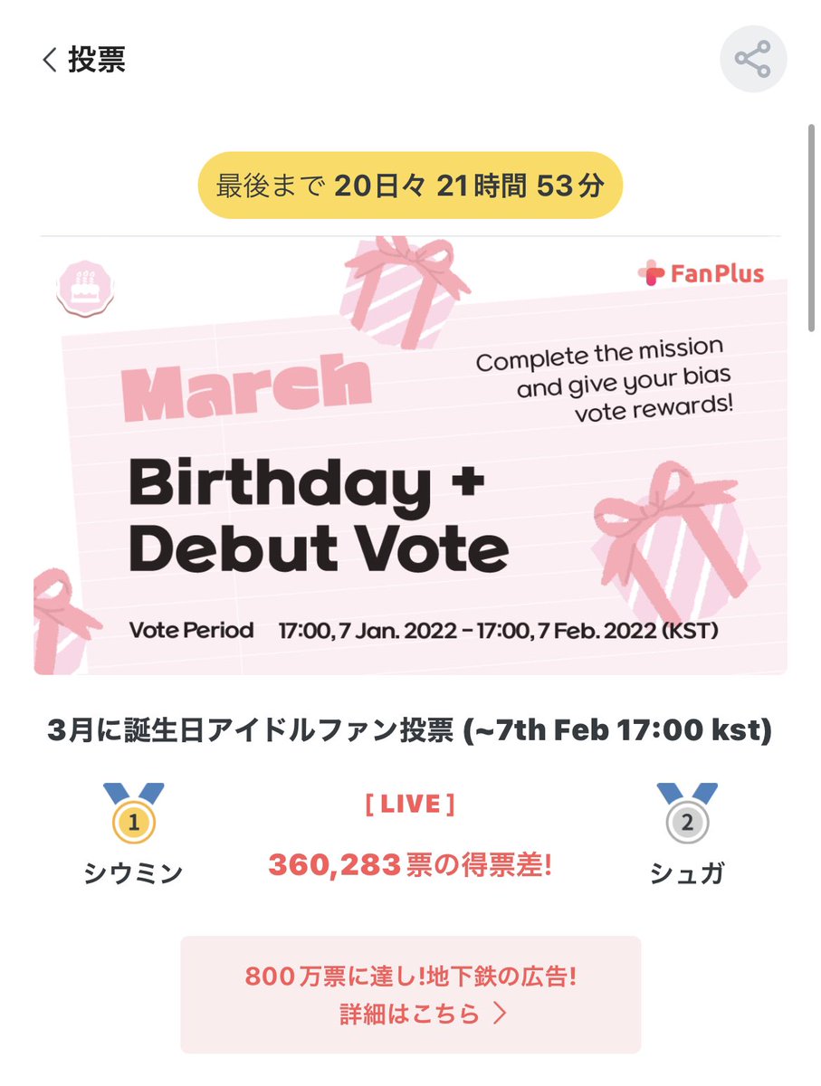 Sol_Baek0506's tweet photo. 今見たら逆転されてました😭みなさん助けて~‼️
#SUGA #ユンギ #FanPlusMarch_SUGA https://t.co/fiNCWLZY1l