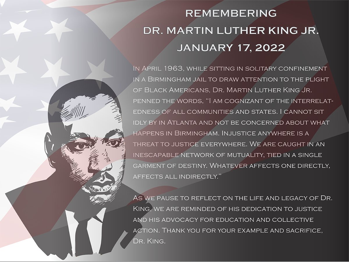 chappaqua_csd's tweet photo. Remembering Dr. Martin Luther King Jr. -- January 17, 2022. #MLKDay2022 #WeAreChappaqua https://t.co/ooqFfRFHyf
