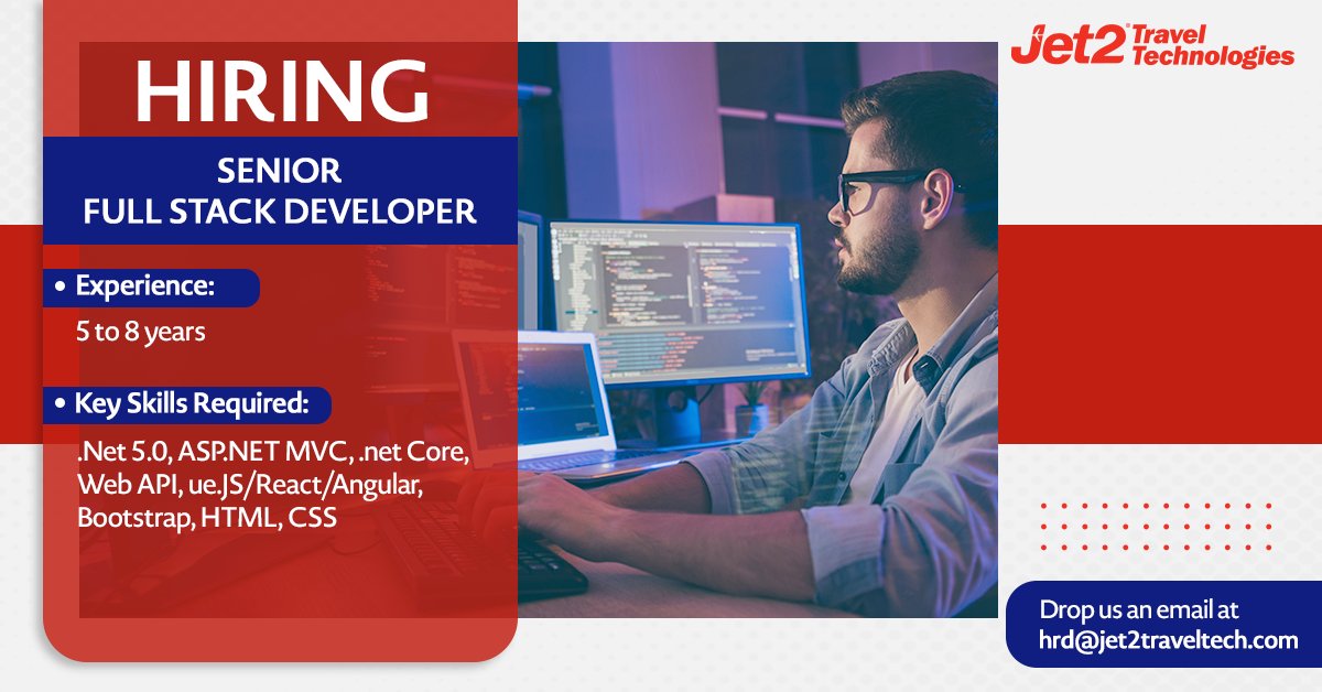 Jet2Travel_Tech's tweet image. We are looking for a strong hands-on #SeniorFullStackDeveloper who will be part of #Scrum teams and will be working closely with the teams across Pune and the UK.

Email your resume to hrd@jet2traveltech.com or visit: bit.ly/3e8MNBr-Senior…

#Jet2TT #Jet2TravelTechnologies