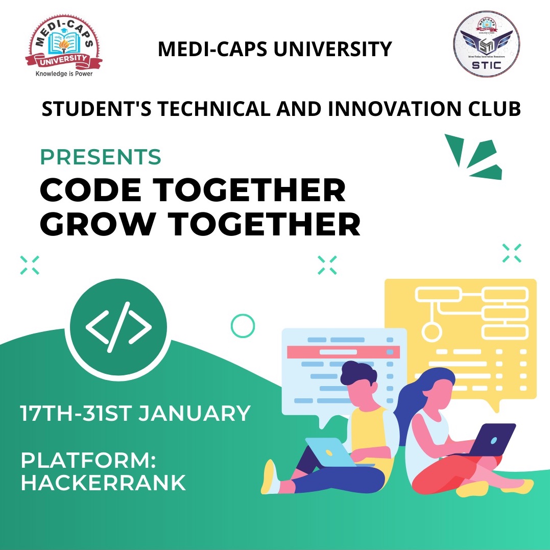 STIC_Medicaps's tweet photo. If coding together has ever excited you or data structures are bothering you, Then... STIC presents to you a 15 days data structures and algorithms coding challenge starting from today.🖥
Link for the event : https://t.co/K7r6VRbAN7
#STIC #CodeTogetherGrowTogether https://t.co/jodry5hIXt