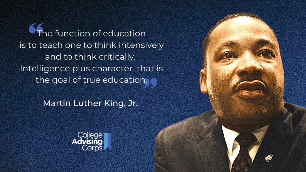 AdvisingCorps's tweet photo. Today—and every day—we remember and honor the life and legacy of Martin Luther King, Jr., through grace, humility and action. #MLK #MartinLutherKing #OpportunityRealized #EquitableAccess #PostsecondaryDream https://t.co/am0wa4Jz2w