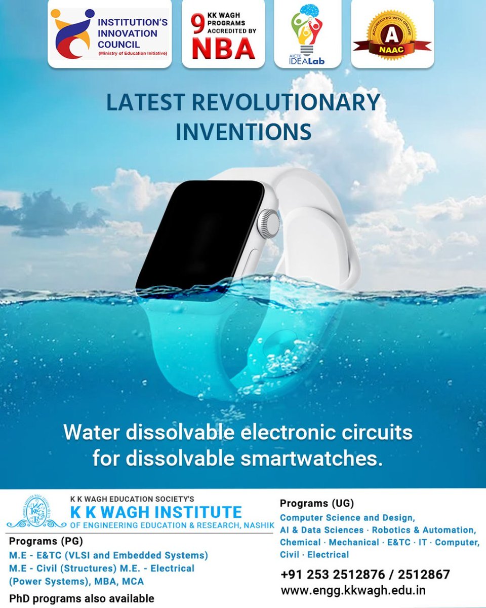 Researchers from ACS Applied Materials & Interfaces have developed a two-metal nanocomposite for circuits that disintegrates when submerged in water.

#KKW #Engineering #Education #EngineeringCollege #Nashik #RecentInvention #PhysicsDiscovery #Research