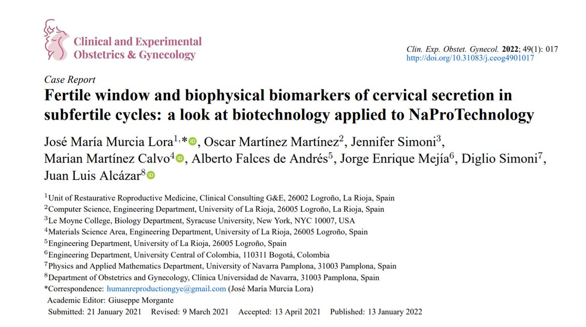 CEOGjournal's tweet photo. ✨✨✨New publication
#Fertile window and biophysical #biomarkers of #cervical secretion in #subfertile cycles: a look at biotechnology applied to #NaProTechnology
form Dr. José María Murcia Lora @NaturHumanRepro
For more information: https://t.co/o7cw9YN1dS https://t.co/Wiw5UsaKZJ