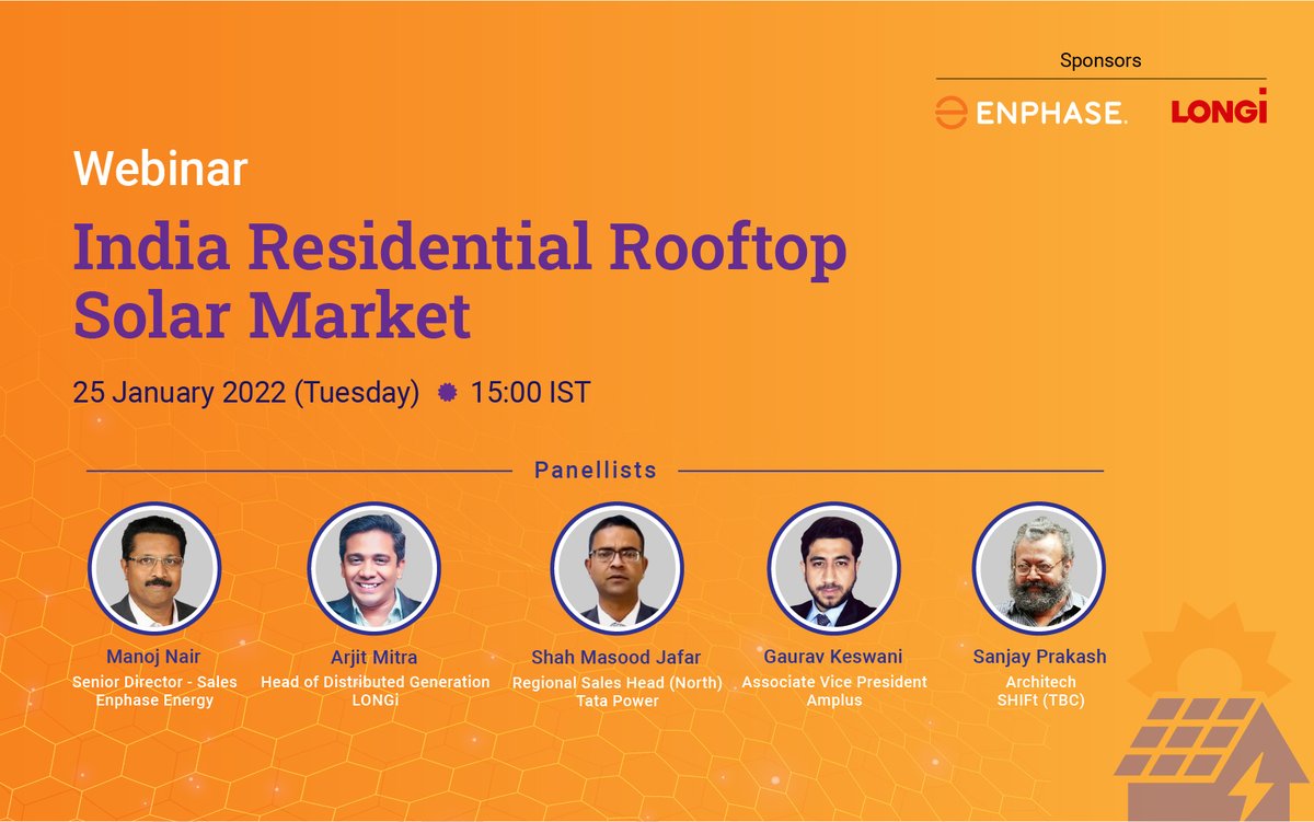 Join us for an interactive discussion on the recent sectoral developments in the residential rooftop solar market in India. The discussion would focus on market outlook and latest market trends.

Register for the webinar by clicking here: attendee.gotowebinar.com/register/70171…