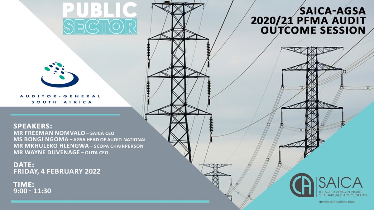 saica_za's tweet photo. 💻Webcast ~ Register to join the SAICA-AGSA 2020/21 PFMA Audit Outcomes session on 4 February at https://t.co/OsQKsnDyju #SAICATechnical #PFMA @SAICAEvents @KL_Makhafola @natashia_soopal @AuditorGen_SA https://t.co/iMqLvUVSLD