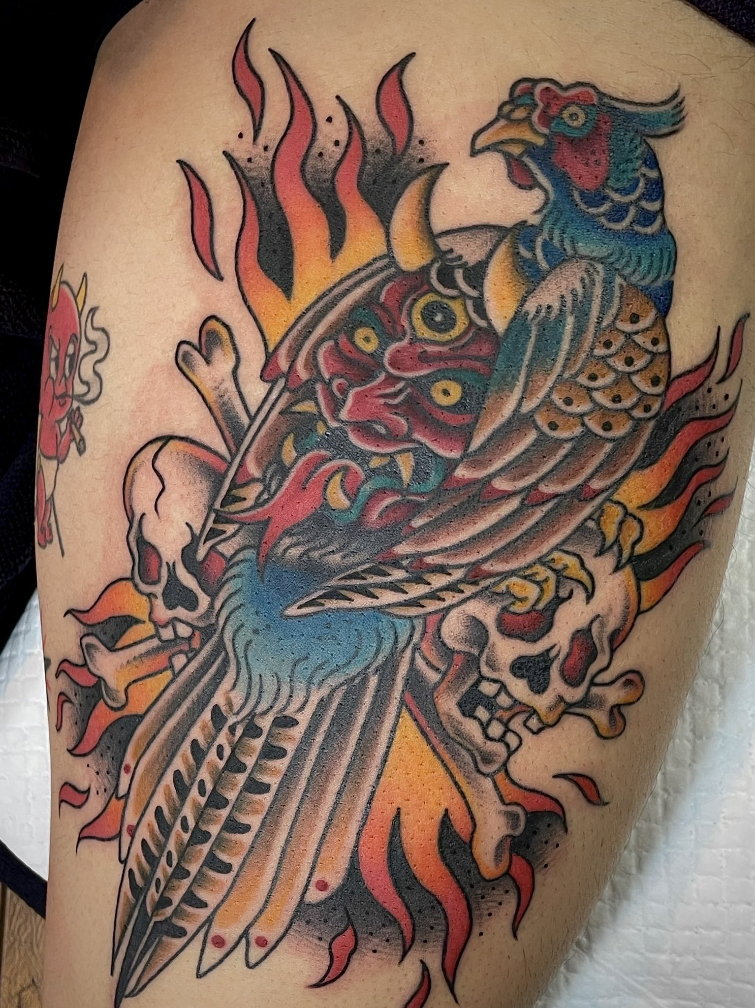 刺青　入れ墨　tattoo 千葉旭彫あき #鳳凰 #桜 #ブラックアンドレッド #彫あき #旭 #旭