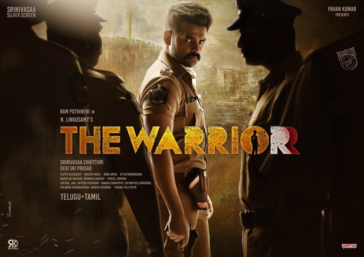 RAM POTHINENI - LINGUSAMY BILINGUAL TITLED 'THE WARRIORR'... #TheWarriorr is the title of director #Lingusamy's #Telugu-#Tamil bilingual... Costars #AadhiPinisetty and #KrithiShetty... Produced by Srinivasaa Chitturi. #RaPo19 #FirstLook poster...