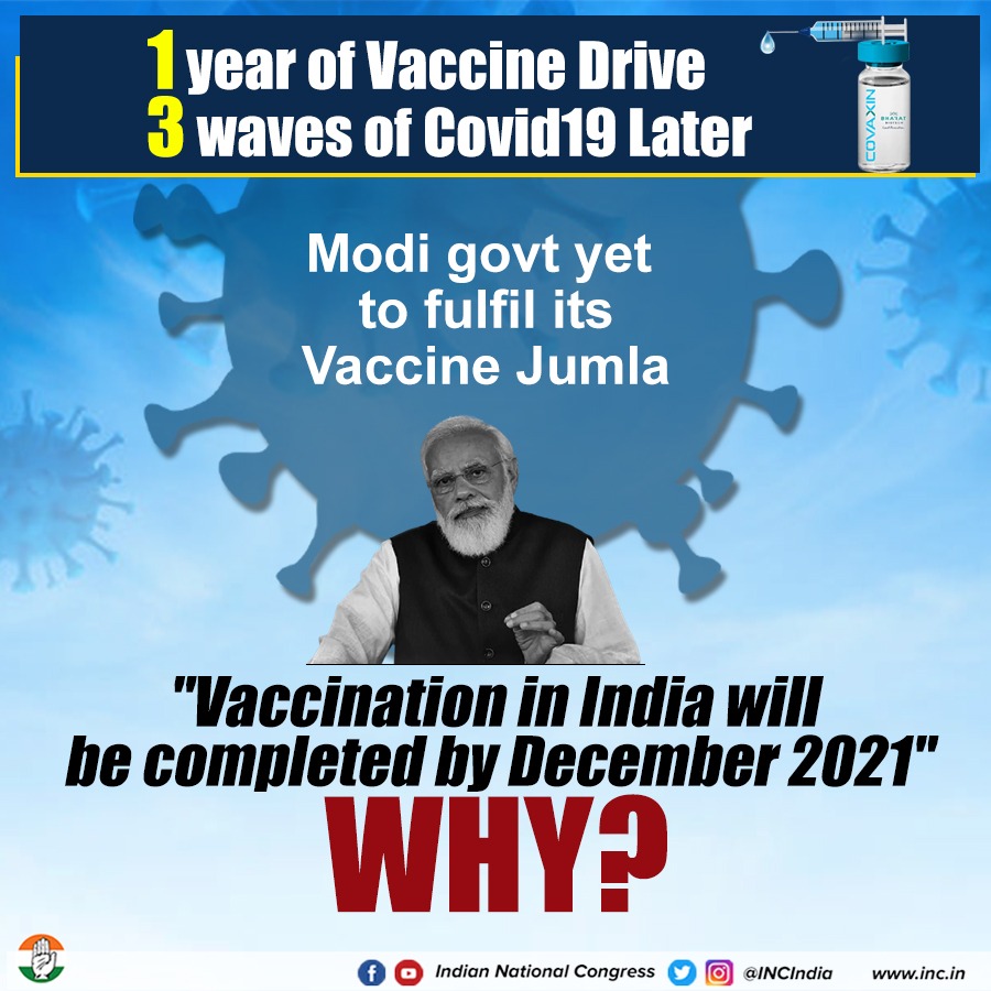 INCIndia's tweet photo. Jumlas, PR &amp; propaganda- 3 words at the root of Modi govt's vaccine drive.

#BJPFailsVaccination https://t.co/GK282u4G8G
