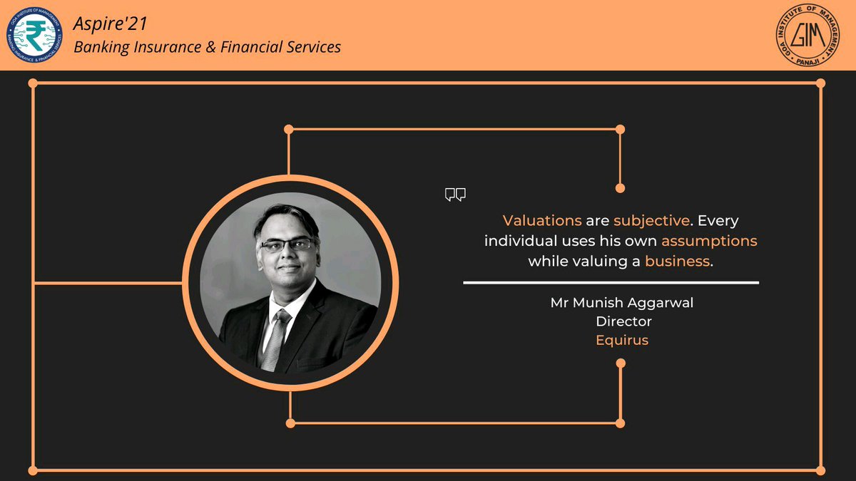 equirusgroup's tweet photo. Munish Aggarwal, Director, #Equirus, was invited as a guest speaker for the Aspire’21 series organized by GIM. He got an opportunity to share his rich experience and knowledge on business valuation and the evolution of #InvestmentBanking with the students.
#EquirusExperts https://t.co/eIRoxEZ59L