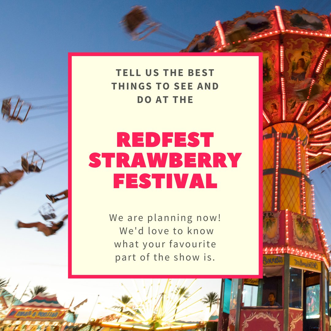 RedFest_'s tweet photo. We're planning RedFest Strawberry Festival 2022 and would love to hear what you would like to see at this year's RedFest. #redfest #redfeststrawberryfestival #redfest2022 #strawberryfestival #strawberry #redfestteam https://t.co/nDgEdl0XYN