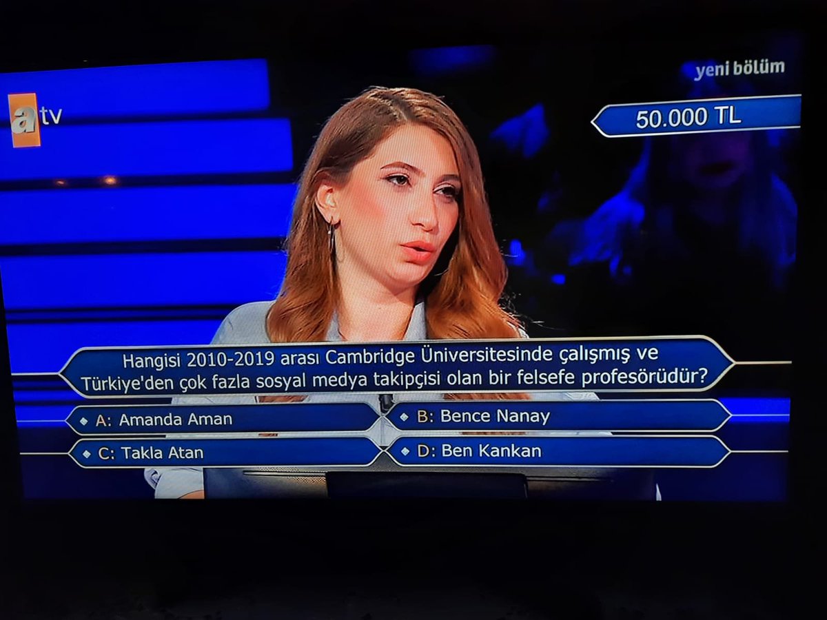 Apparently, I was a question on Turkish Who Wants To Be a Millionaire. 50.000 Turkish Liras, if you know about me!!! But did she know??