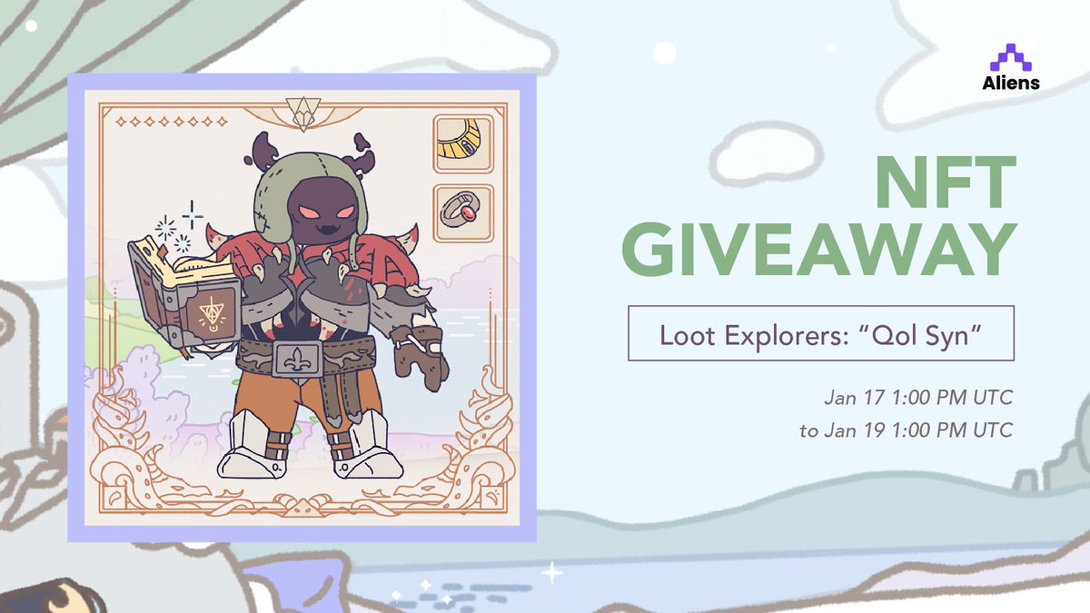 aliensapp's tweet photo. 🔥 GIVEAWAY ALERT: @LootExplorers is putting a twist on the classic RPG style to NFTs with chunky lines and juicy colors.
Bring home Qol Syn by following these steps:

1. Download Aliens (link in bio)
2. Tap participate on the giveaway tab
3. Follow the steps there

Good luck! 🗡 https://t.co/skal1KiE19