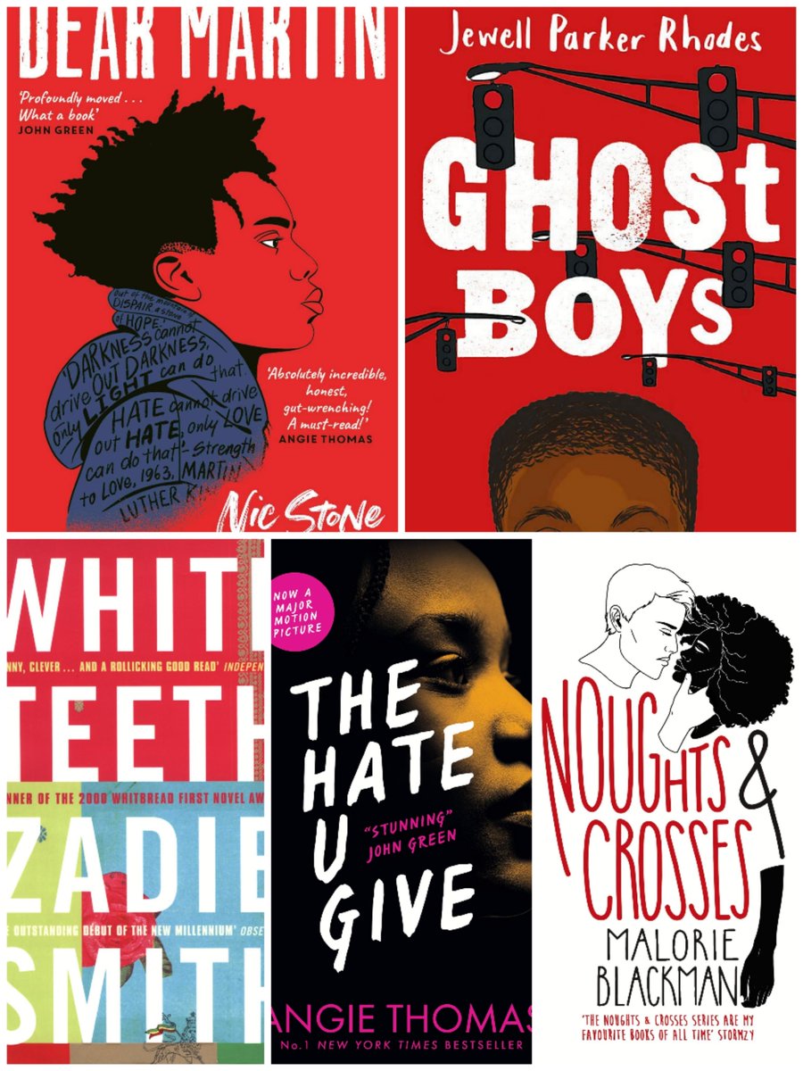 A selection of titles by our ‘Champion Authors’
Ghost Boys by Jewel Parker Rhodes
Dear Martin by Nic Stone
Noughts and Crosses by Malorie Blackman
The Hate U Give by Angie Thomas
White Teeth by Zadie Smith
#lovereading #schoollibrary #diversity #readingforpleasure #getreading https://t.co/36NGEFhohr
