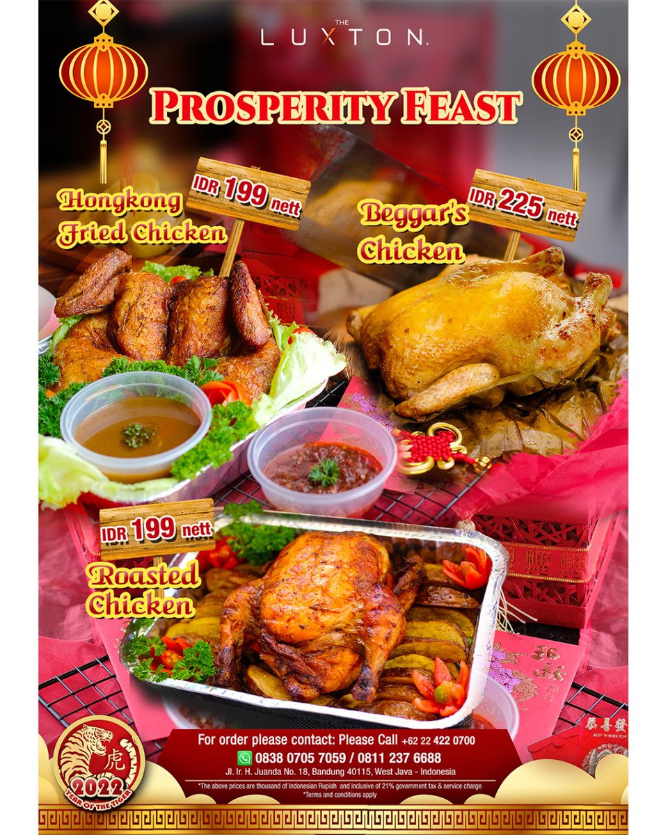 TIGER NEW YEAR IS COMING, LET'S WELCOME IT WITH HAPPINESS.MAY THE TIGER NEW YEAR BRING BLESSING FOR US.

For order &amp; Information please contact:
0838 0705 7059
0811 237 6688

#theluxtonbandung
#luxtonhotel
#cny2022
#yearoftiger
#bandungnews
#bandunginfo