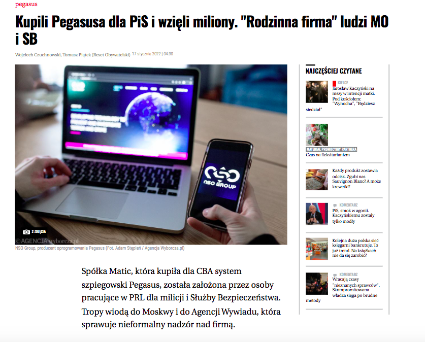 Tomasz5ek's tweet photo. #PiS kupił szpiegowski system #Pegasus od spółki Matic.
Spółkę kontroluje klan b. funkcjonariuszy komunistycznych służb PRL, powiązany z Moskwą.
Dziękuję za każdy RT!
@czuchnowski @gazeta_wyborcza #PegasusSB 
https://t.co/MIDmIoWCnI https://t.co/ErdWTnrogp