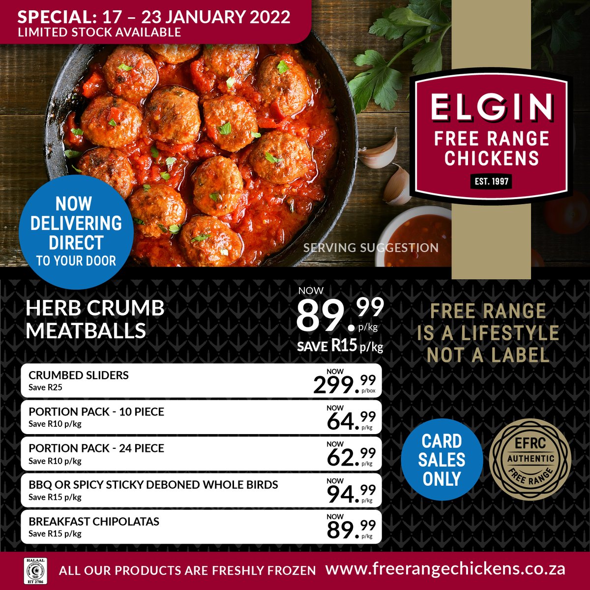 On special this week at all our Elgin Free Range Chickens Stores!

Please note that our stores are cashless and we only accept card payments.

Limited Stock Available!
For all the info on our stores, click here:
bit.ly/EFRCFactorySto…