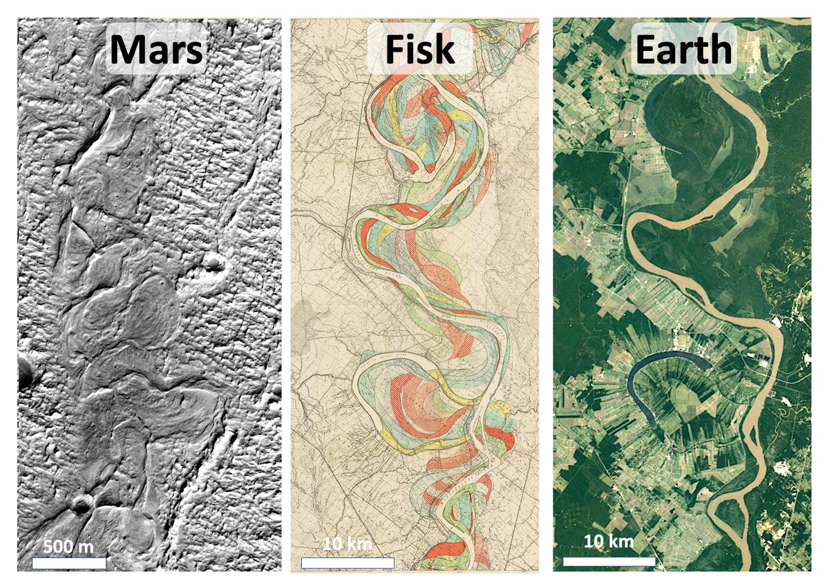 Fletchsd's tweet photo. I'd love to see what Harold Fisk could do with Mars geology.  Beautiful fluvial system exposed on Mars.  #geology #thisweekinsatellitegeology #sedimentology #googleearthengine #Google #geosciences #mars #fluvial #astrogeology #planetarygeology #mississippi https://t.co/aA6Q4DMcNw