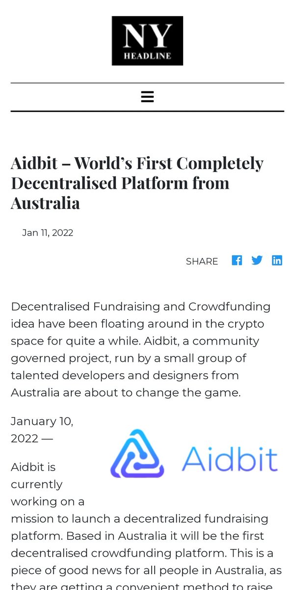 Vedprak47053378's tweet photo. We got featured here. @projectaidbit
Aidbit is currently working on a mission to launch a decentralized fundraising platform with Aidwallet and #NFT marketplace. Based in Australia it will be the first decentralised crowdfunding platform.
#goaidbit #NFTs
https://t.co/VOoWnPJiqq https://t.co/eVC0pXU1nd