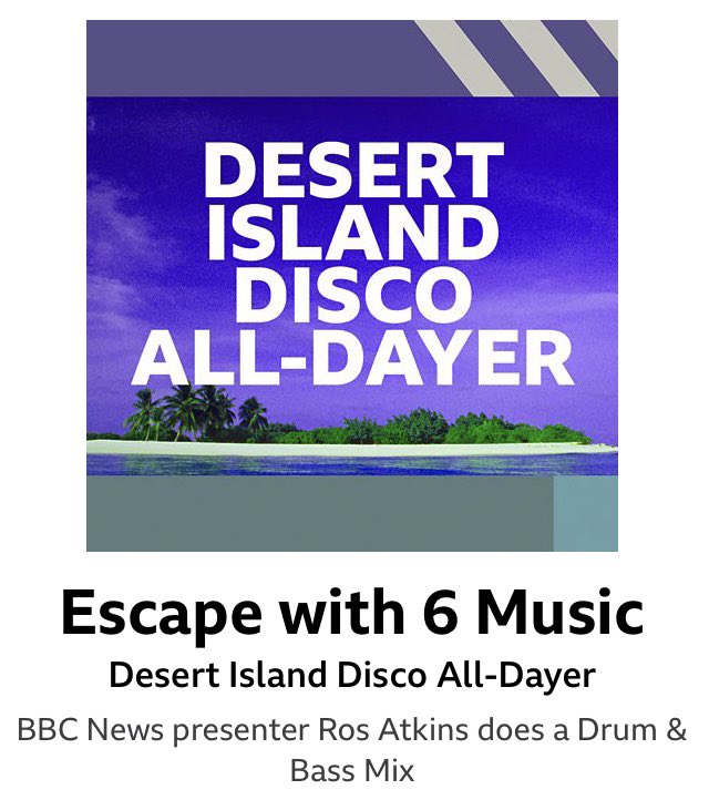 BBCRosAtkins's tweet photo. Filing this under ‘very big day’. #DesertIslandDisco @BBCRadio6 https://t.co/IvCln20VGc