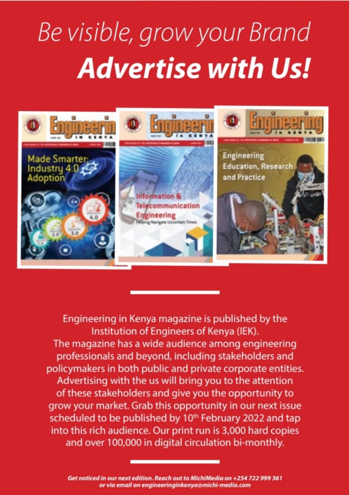 TheIEK's tweet photo. The 6th Edition of the #EngineeringInKenyaMagazine will focus on #Roads &amp; #Housing
Submit your article  to be featured in the biggest publication of the Engineering profession in Kenya today!
Details in poster
@KeNHAKenya 
@KURAroads 
@KRB_Kenya 
@HousingUrbanKE 
@InfastructureKe https://t.co/B7K296Sv3z