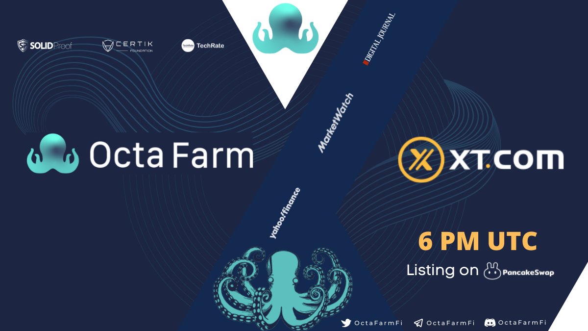 Octafarm will be listed on XT.COM.

OCTF/USDT trading pair.
For more detail: xtsupport.zendesk.com/hc/en-us/artic…

Stake #OCTF and enjoy upto 7000% reward: app.octafarm.fi/#/bsc

#octafarm #BNB #bsc #binance #compoundstaking #autocompounding #staking