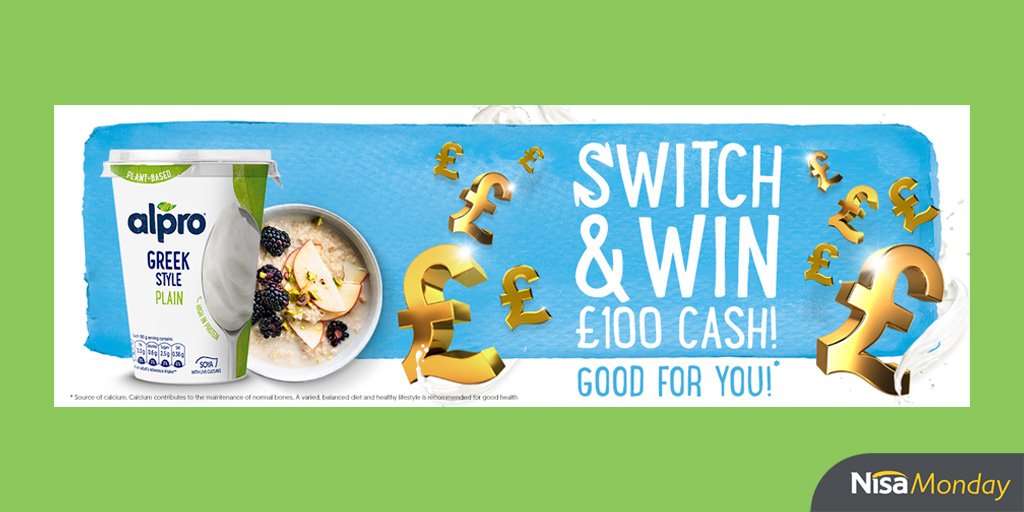 WIN £100 with <a href="/Alpro/">Alpro</a> this #NisaMonday! Thinking about adopting more of a plant-based diet this year? Good For You! Switch to Alpro! RT+FOLLOW for your chance to WIN £100 in cash! What is your favourite Alpro product? 🥛 

T&amp;Cs: bit.ly/3qicftQ
Closes: 23.01.2022