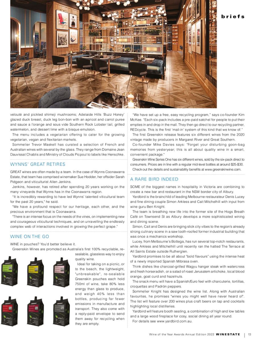 GreenskinW's tweet photo. We are thrilled to be featured in this month's @WinestateEd Magazine, Australia's leading independent Wine Magazine. #greenskinwine #qualitywineanywhere https://t.co/27qBSLr9xf