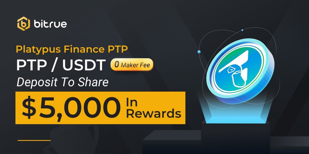 BitrueOfficial's tweet photo. $PTP is being listed on Bitrue! A new $PTP / $USDT trading pair will be opened at 11:00 UTC today with no maker fee. We're celebrating with a $5,000 contest, just deposit in the 1st week to participate! https://t.co/nlZuhQn9c1 @Platypusdefi https://t.co/x3PNSvgrlS