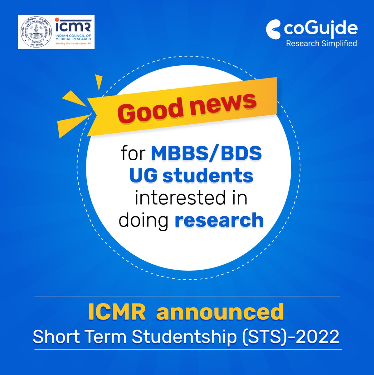 coguide_RMS's tweet photo. ICMR Short Term Studentship (STS) is a great opportunity for undergraduate MBBS/BDS students. 
Login to https://t.co/OryIYKbxhU OR WhatsApp ICMR STS to "+91 90005 24444" to know more…
#research #icmr #sts #shorttermstudentship #thesis #samplesize #dataanalysis #protocol https://t.co/eKRzaPp5Gx