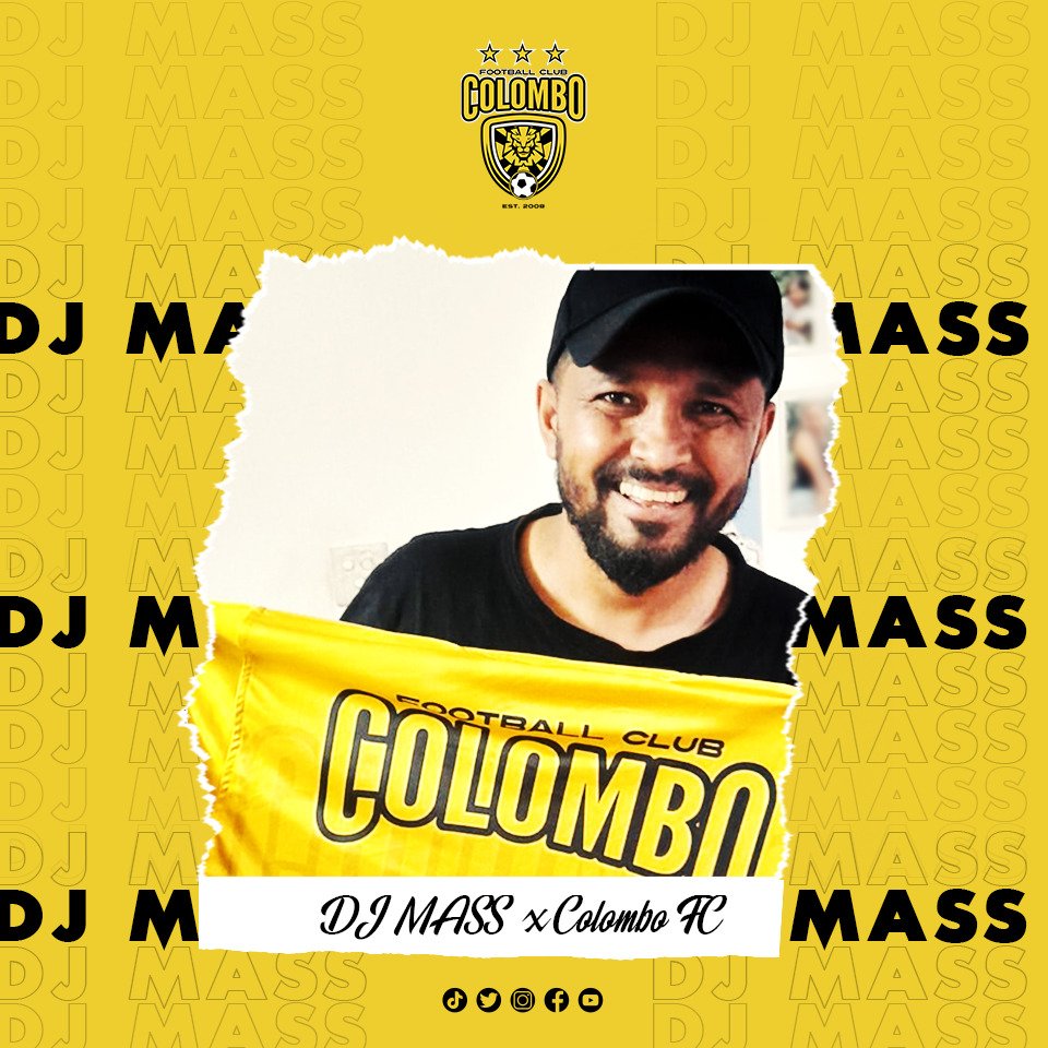 ColomboFootball's tweet photo. DJ MASS with a Classic. 💥
Thank you for your generous support. Much love from all of us at Colombo FC. 💛🦁🖤
#Celebrity #PemKekula
#nevergiveup #ColomboFootballClub #senterrecords https://t.co/P1kgX2Nh0j