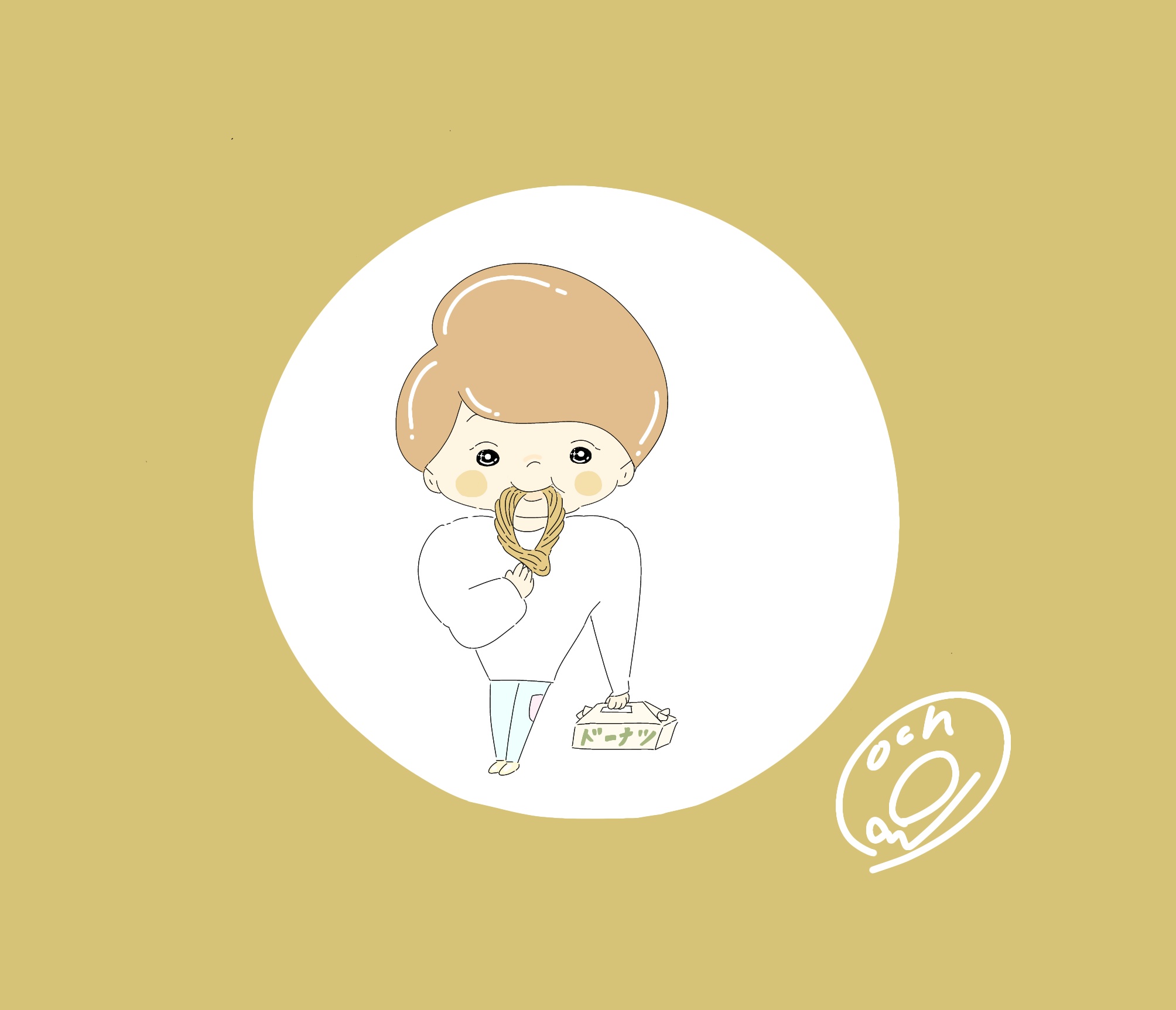 Pochan イラスト ハニーチュロの食感にとりつかれたボーイ ミスド ミスタードーナツ ハニーチュロ グルメイラスト イラスト イラストレーター イラスト好きな人と繋がりたい お絵描き好きさんと繋がりたい 絵師さんと繋がりたい 挿絵