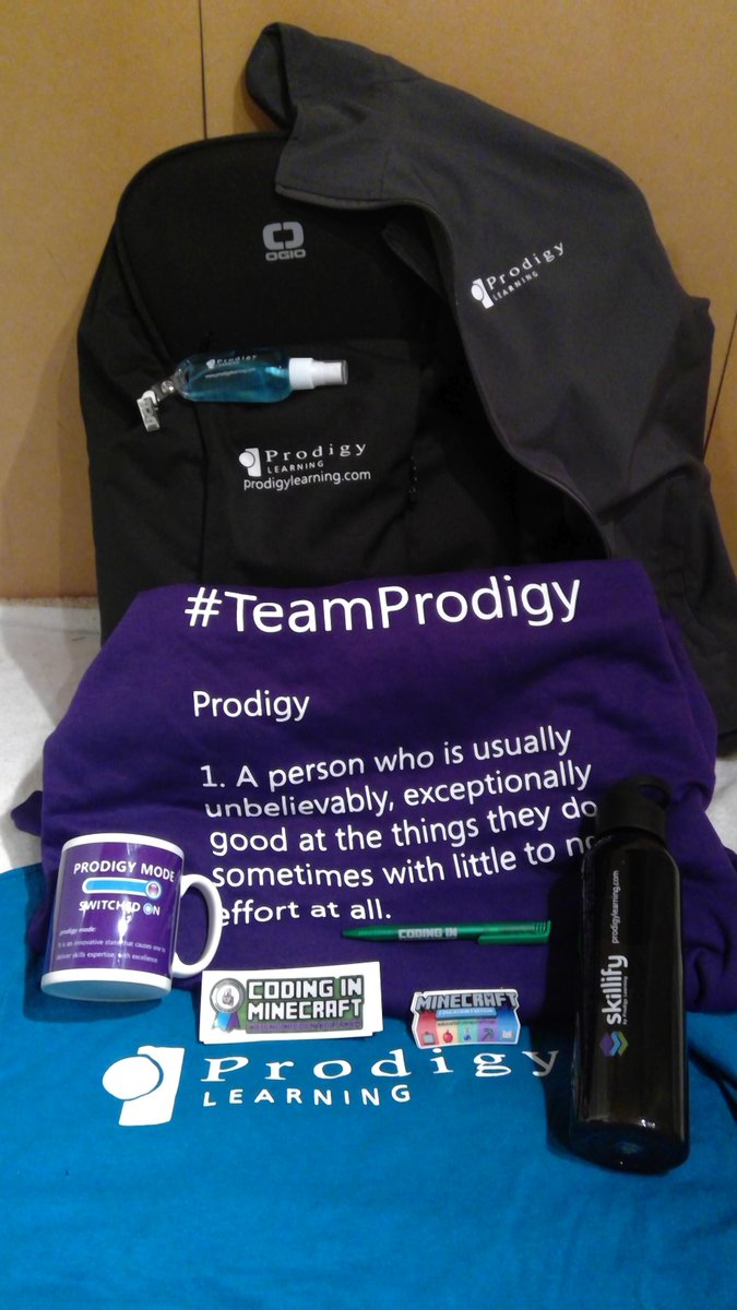 CertsRobert's tweet image. Loving the @CertMatters swag!
I join #TeamProdigy and receive a rucksack with a branded T-shirt, hoodie, soft-shell top, water bottle, pens and stickers.
Absolutely love the #CodinginMinecraft stickers!